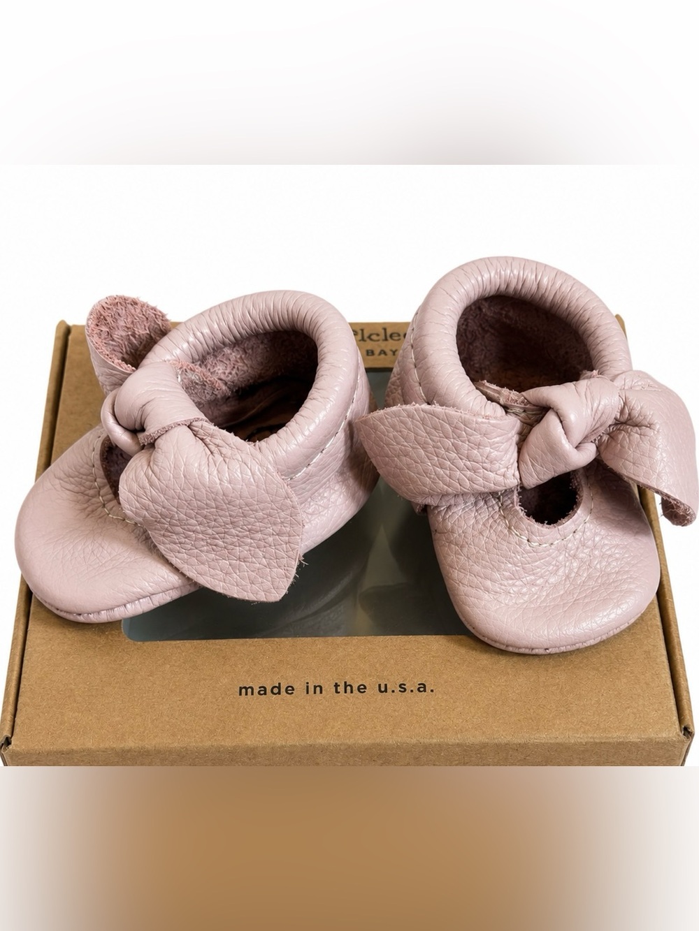 Freshly Picked Baby Moccasins in Light Pink with Bow